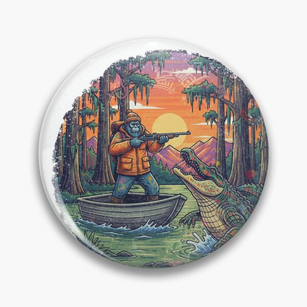 Item preview, Gator Hunter Swamp Action Adventure Retro Wilderness Art designed and sold by SasquatchTrail.