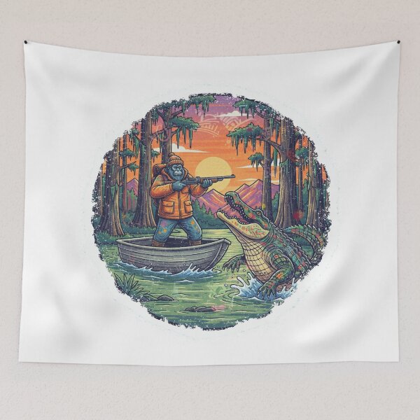 Item preview, Gator Hunter Swamp Action Adventure Retro Wilderness Art designed and sold by SasquatchTrail.