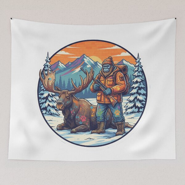 Item preview, Moose Hunter Winter Wilderness Survival Adventure Art designed and sold by SasquatchTrail.
