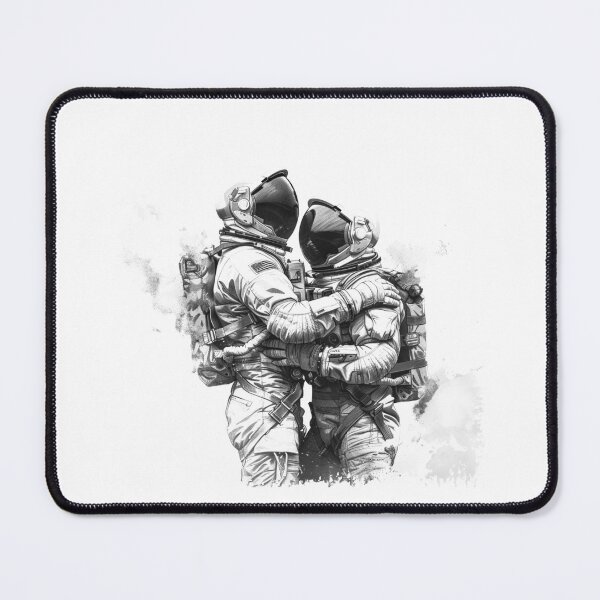 Item preview, Emotional Astronaut Hug Black and White Space Love Sci Fi Illustration designed and sold by inkoutninja.