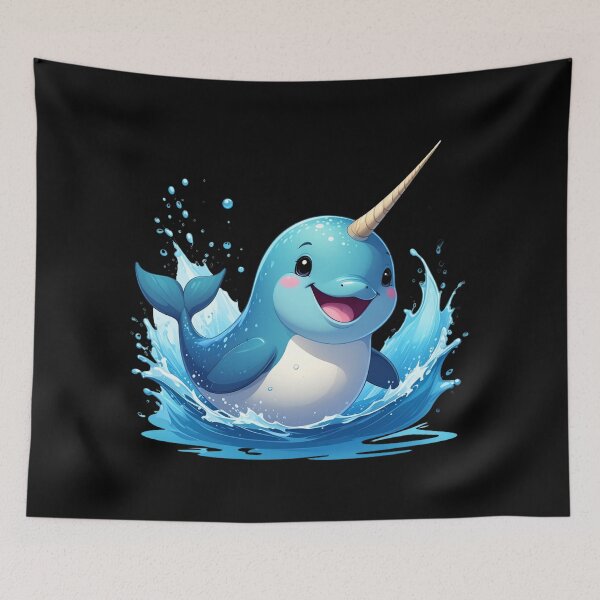 Item preview, Cute Narwhal Splashing in Ocean – Kawaii Happy Narwhal designed and sold by TripleMoonCrafts.