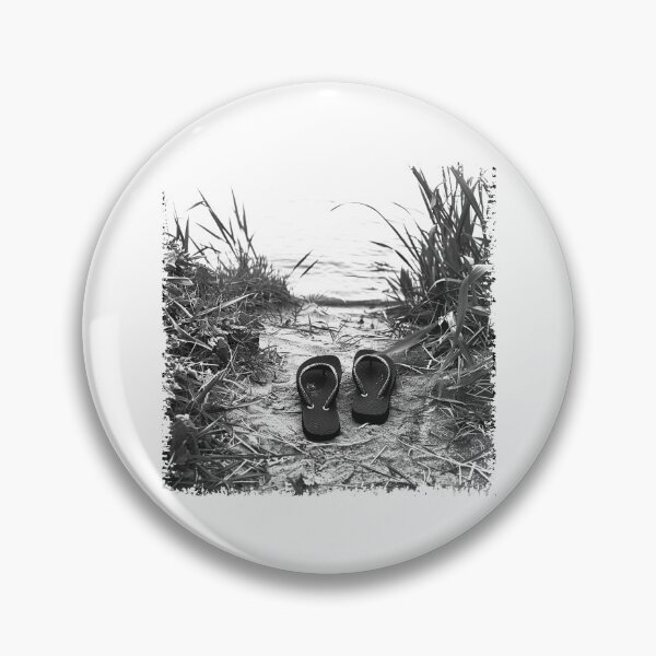 Item preview, Lonely Flip Flops on Sandy Path Black and White Coastal Beach Photography designed and sold by inkoutninja.