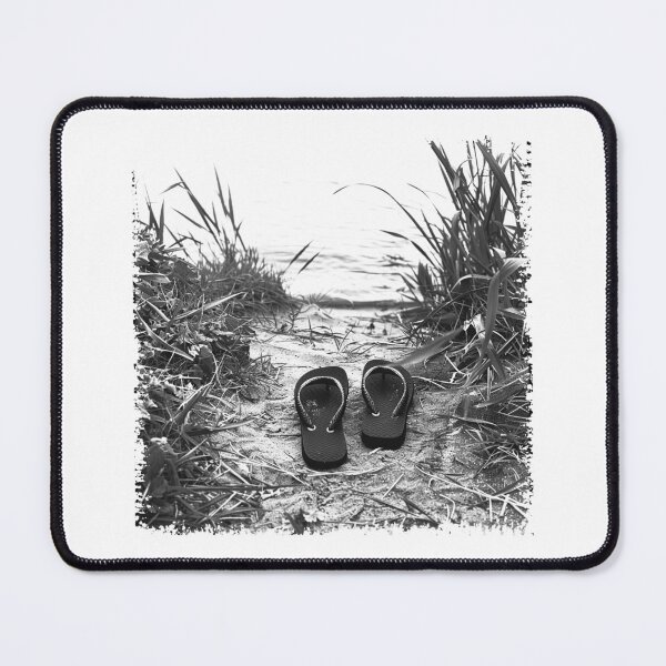Item preview, Lonely Flip Flops on Sandy Path Black and White Coastal Beach Photography designed and sold by inkoutninja.