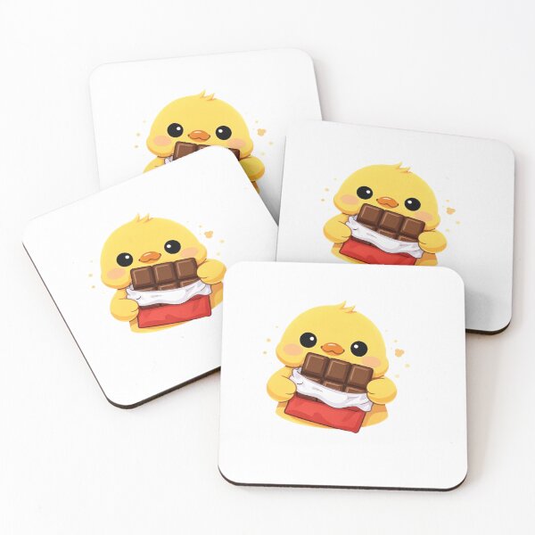 Item preview, Kawaii Yellow Chick Eating Chocolate Bar - Cute Chibi Bird Dessert designed and sold by Trendora90.