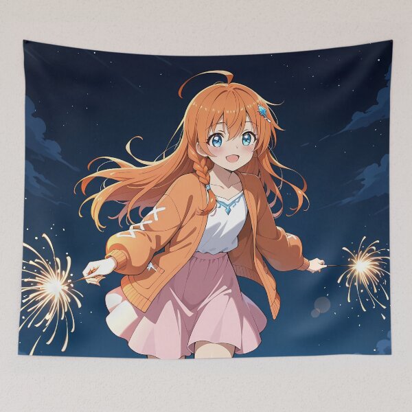 Item preview, Pecorine Princess Connect Beach Fireworks Night Sparkle Kawaii Festive Anime Girl Waifu designed and sold by Tokyonomad.