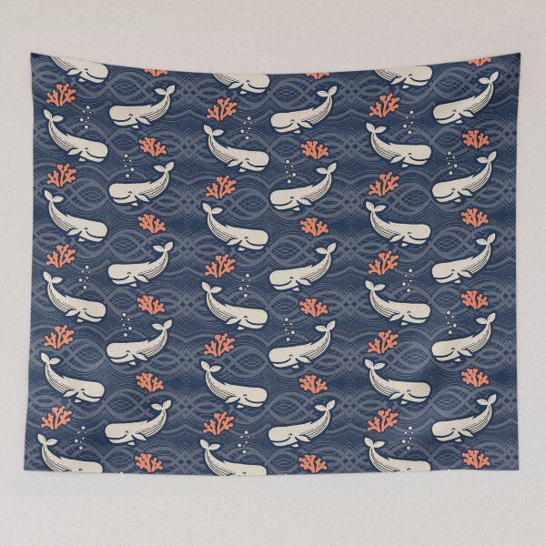 Item preview, Smiling Whale Blockprint Modern Nautical Pattern  designed and sold by Studio Pico.