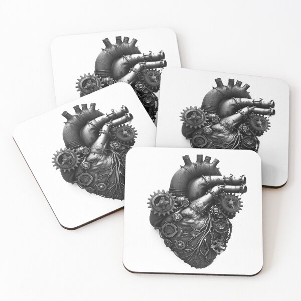 Item preview, Steampunk Anatomical Heart Black and White Mechanical Gothic Illustration designed and sold by inkoutninja.