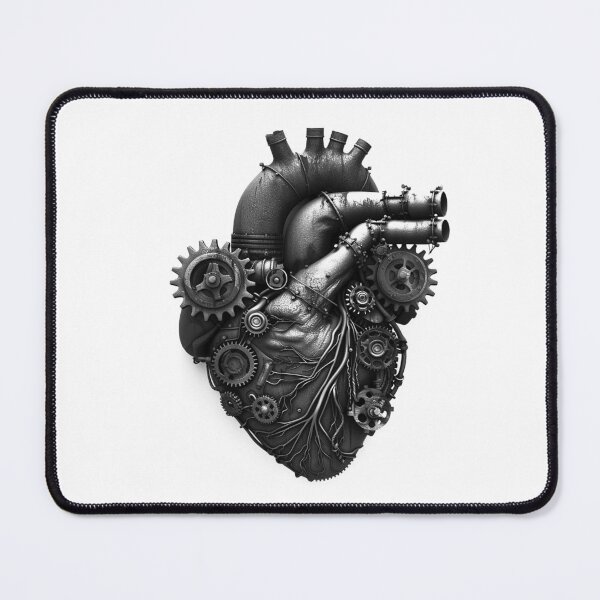 Item preview, Steampunk Anatomical Heart Black and White Mechanical Gothic Illustration designed and sold by inkoutninja.