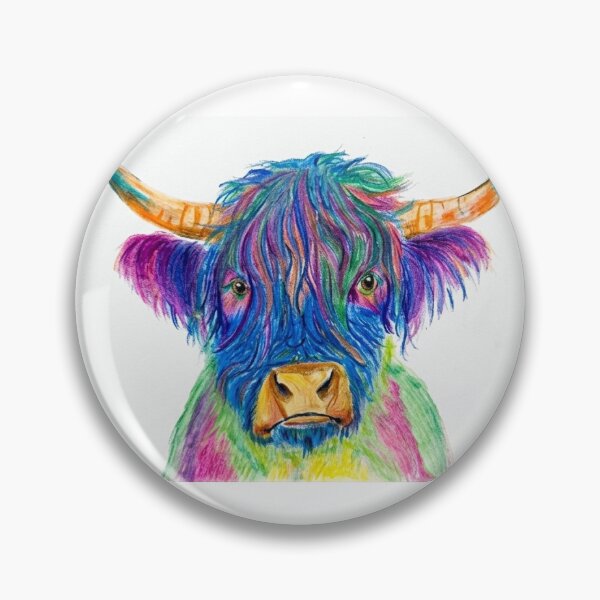 Item preview, Rainbow highland cow hand drawn designed and sold by Pigment & Pencil: Portaits by Lisa.
