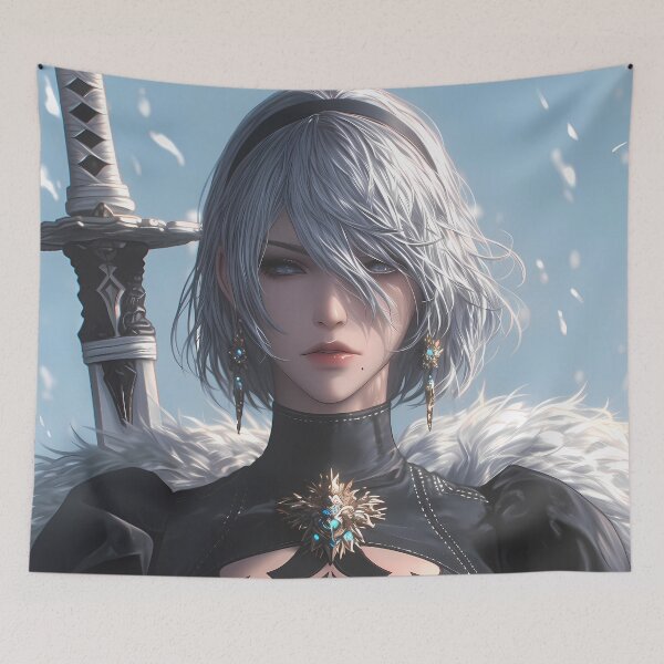 Item preview, Distant 2B NieR Automata Steel Blade Frost Wind Light Anime Warrior Girl designed and sold by Tokyonomad.