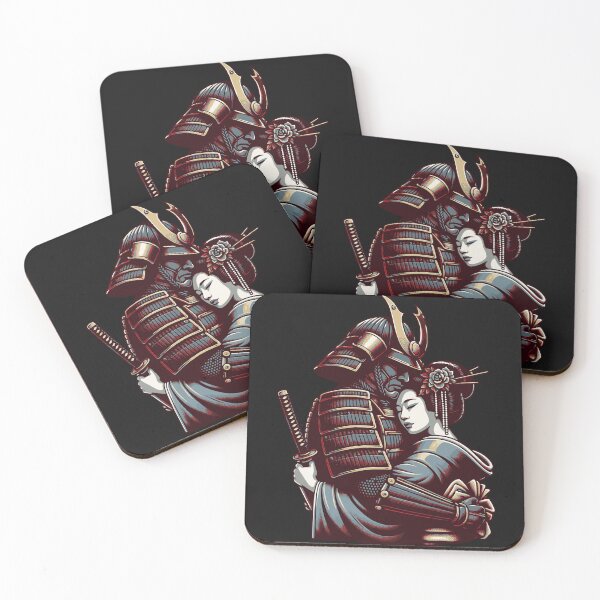 Item preview, Samurai Geisha Embrace Japanese Warrior Love Art designed and sold by Tsugraf Designs.