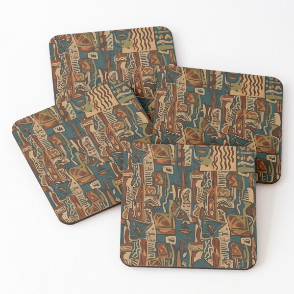 Item preview, Vintage Tribal Mask Abstract Geometric Retro Pattern designed and sold by zenjiinspired.