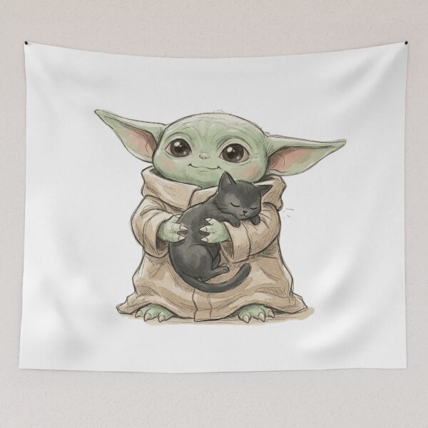 Item preview, BABY YODA WITH SLEEPING CAT COZY GROGU CUTE AESTHETIC designed and sold by LIS AND MELIVERSO.