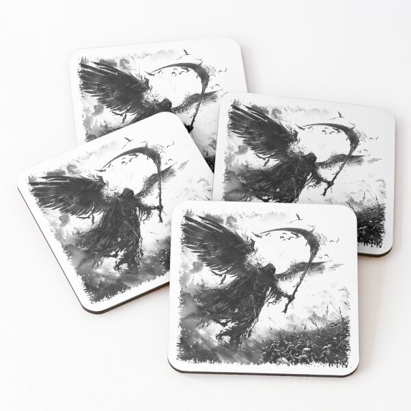 Item preview, Dark Winged Grim Reaper Black and White Gothic Apocalypse Illustration designed and sold by inkoutninja.