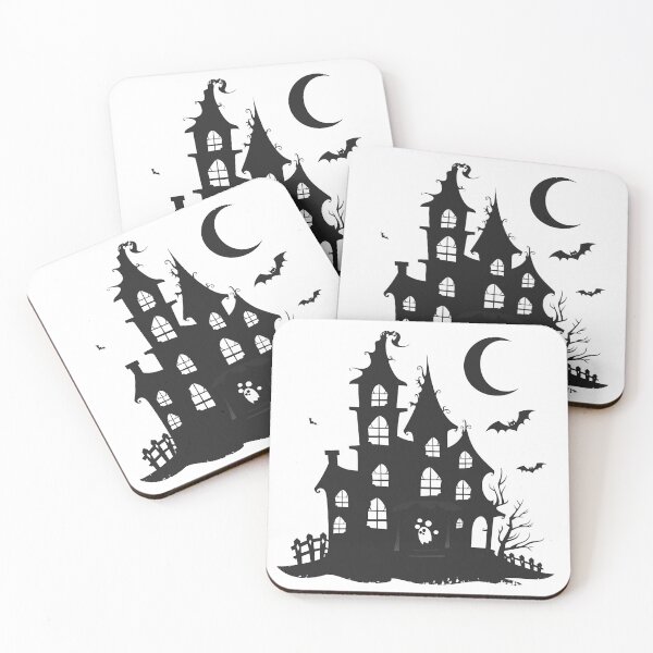 Item preview, Creepy Haunted House Silhouette Black and White Gothic Halloween Illustration designed and sold by inkoutninja.