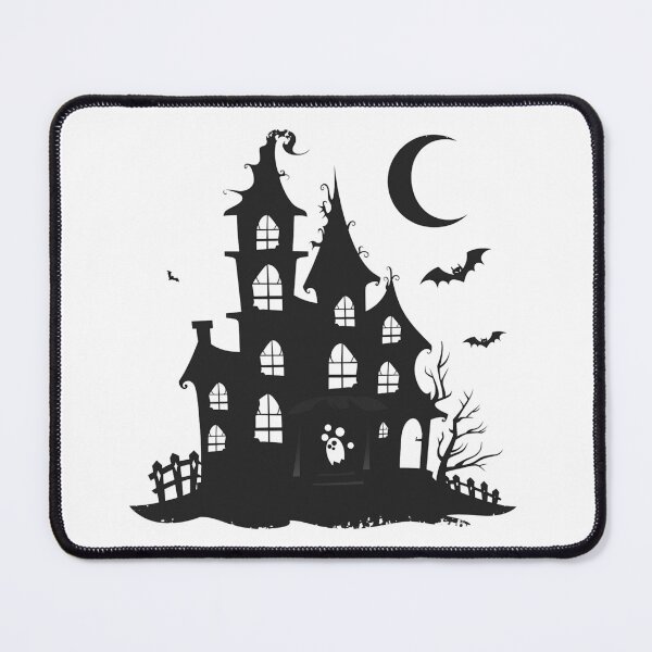 Item preview, Creepy Haunted House Silhouette Black and White Gothic Halloween Illustration designed and sold by inkoutninja.