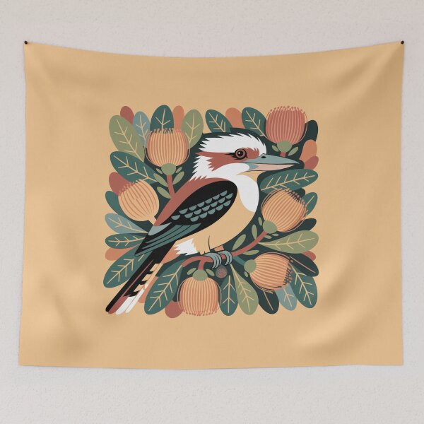Item preview, Modern Australian Folk Art Kookaburra – Pastel Botanical Banksia Illustration designed and sold by Wennebabs.