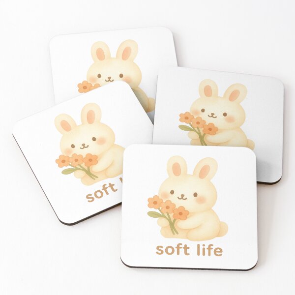Item preview, Soft Life Bunny Holding Flowers Cute Aesthetic designed and sold by Snacky Paws.
