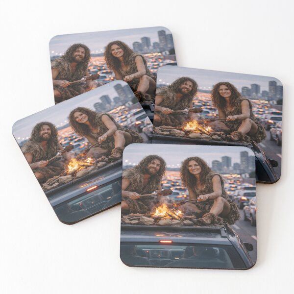 Item preview, Cavemen Cooking on Car in Traffic designed and sold by SkirtOnTheMoon.
