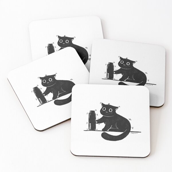 Item preview, Knocking Over Bottle Black Cat Art Print designed and sold by Manjia-Art.