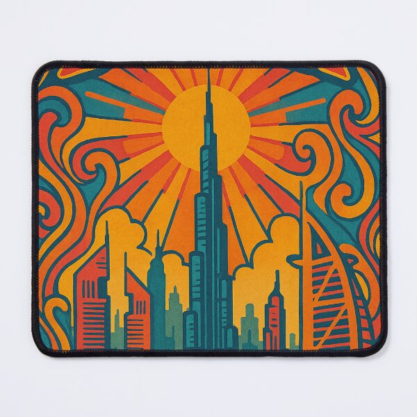 Item preview, Trippy Psychedelic Poster of Dubai | Neon Skyline & Desert Luxury Vibes | Vibrant Abstract UAE City Art designed and sold by PaintedPixels01.