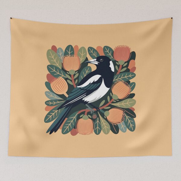 Item preview, Magpie Australian Folkart - Modern Botanical Ilustration designed and sold by Wennebabs.