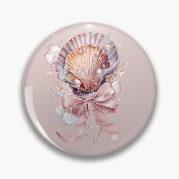Item preview, Elegant Pastel Seashell with Pearls and Pink Ribbon Watercolor Illustration Ocean Glam Aesthetic designed and sold by Anastasiia Yurevych.
