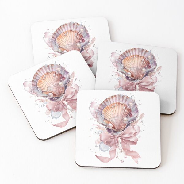 Item preview, Elegant Pastel Seashell with Pearls and Pink Ribbon Watercolor Illustration Ocean Glam Aesthetic designed and sold by Anastasiia Yurevych.