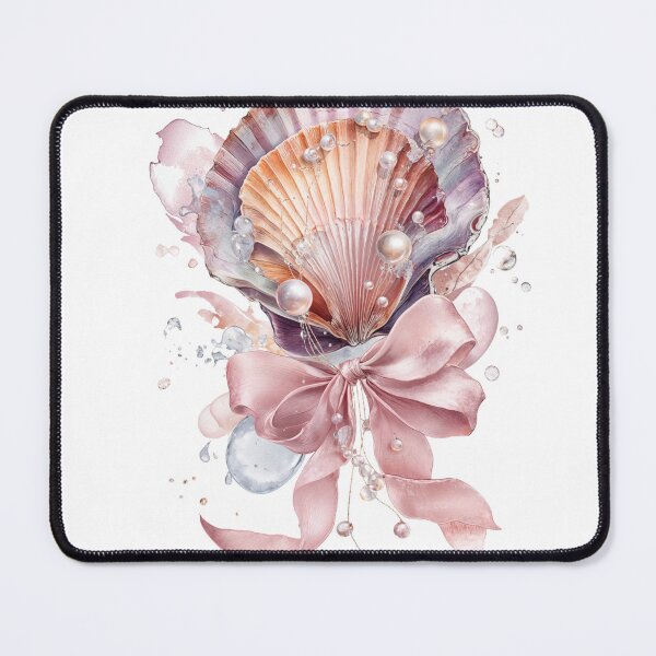 Item preview, Elegant Pastel Seashell with Pearls and Pink Ribbon Watercolor Illustration Ocean Glam Aesthetic designed and sold by Anastasiia Yurevych.