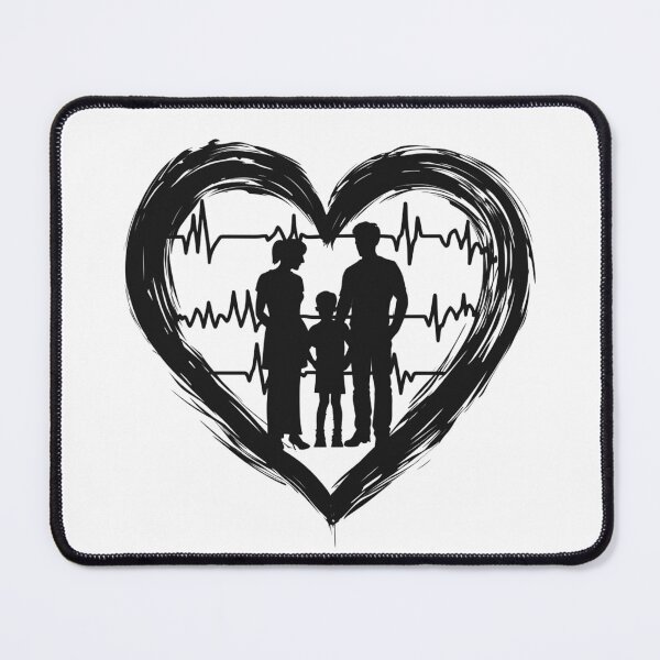 Item preview, Family Heartbeat Silhouette Black and White Love and Connection Illustration designed and sold by inkoutninja.