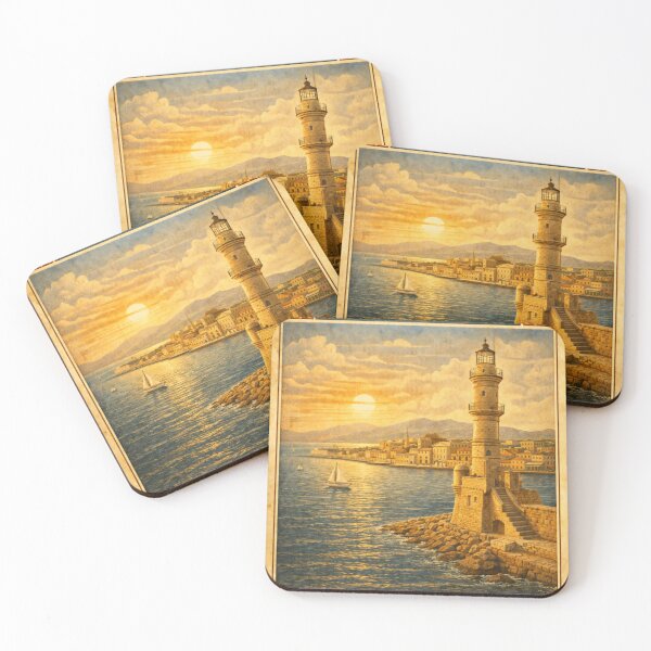 Item preview, Chania Vintage Lighthouse HELLAS Travel Poster designed and sold by mythographiaart.