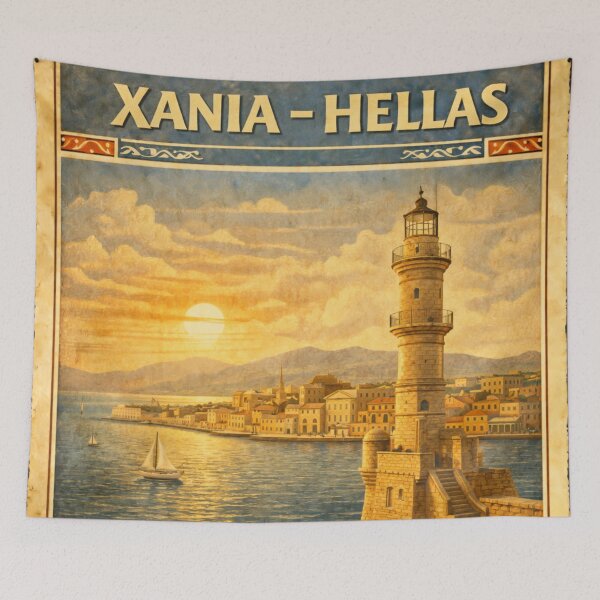 Item preview, Chania Vintage Lighthouse HELLAS Travel Poster designed and sold by mythographiaart.