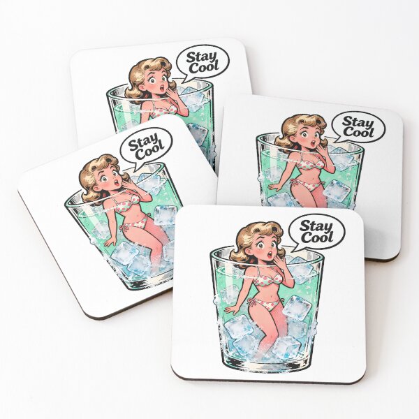 Item preview, A cartoon woman in a bikini is inside a glass with ice and water on transparent background designed and sold by Creative88Art.