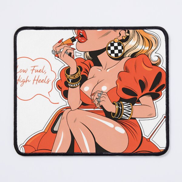 Item preview, A cartoon woman in an orange dress sitting on a car on transparent background designed and sold by Creative88Art.
