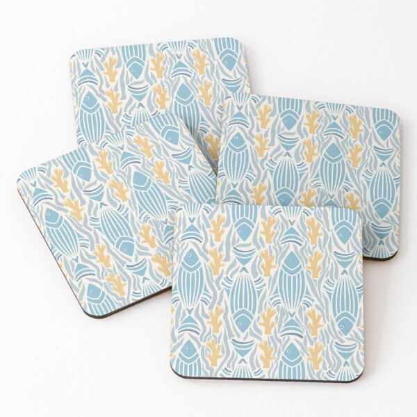 Item preview, Large scale of Modern Nautical Fish Coral Coastal Blue Pattern Art designed and sold by DColourMuse.