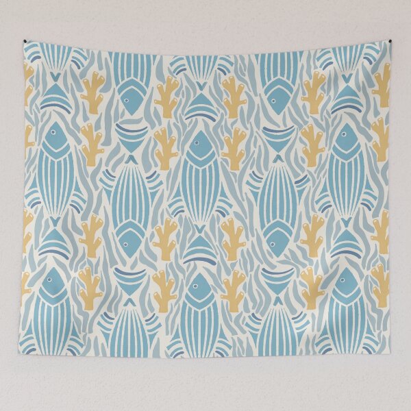 Item preview, Large scale of Modern Nautical Fish Coral Coastal Blue Pattern Art designed and sold by DColourMuse.