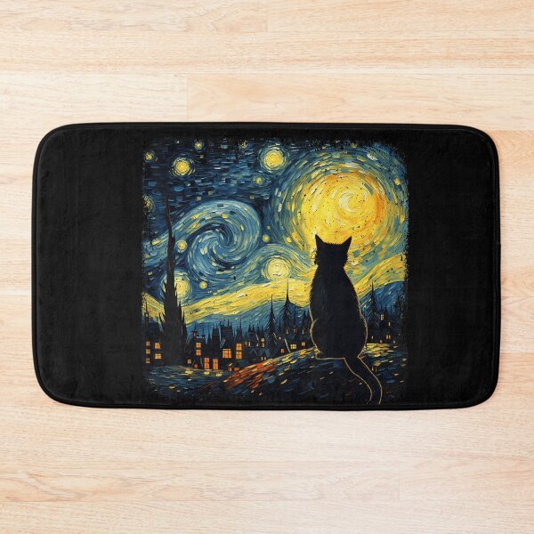 Item preview, Black Cat Watching Golden Moon in a Starry Dreamscape Night designed and sold by IsoldeCeleste.