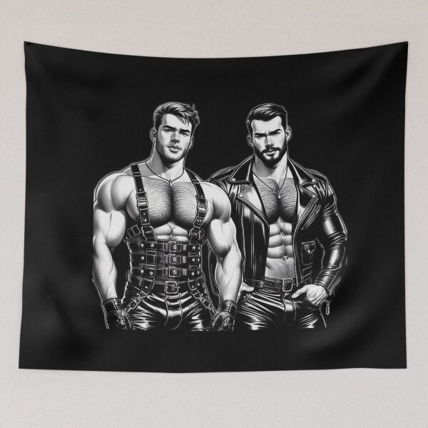 Item preview, Muscle Brothers in Leather Gay Pride Graphic Art Design designed and sold by ItsAKinkThing.