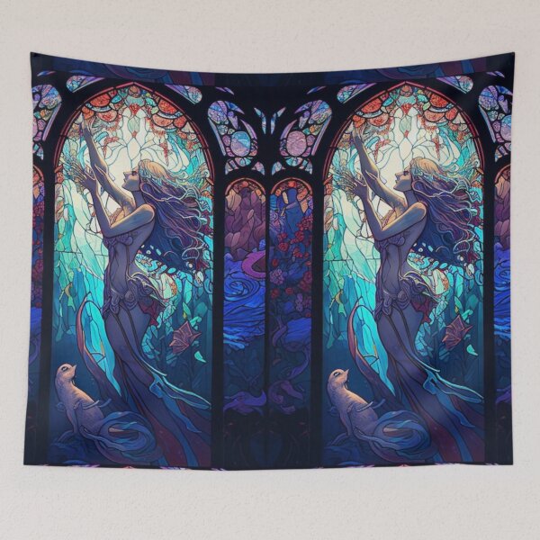 Item preview, Ethereal Goddess Stained Glass – Art Nouveau Fantasy Aesthetic designed and sold by EchoWave11.