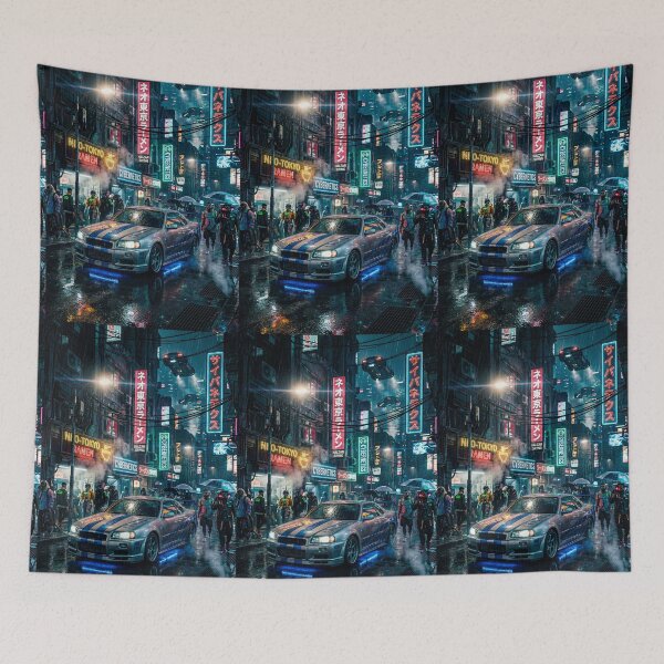 Item preview, Legendary tuner car under glowing Tokyo street signs designed and sold by RevUpDesign.