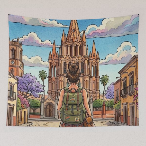 Item preview, Vintage Solo Female Travel San Miguel de Allende - Mexico Explorer Art designed and sold by Bloom & Quiet .