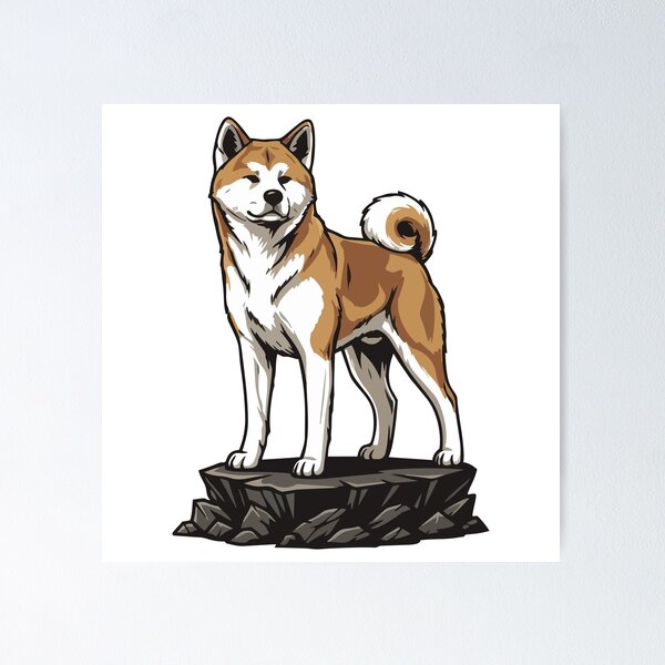 Item preview, Akita Inu Dog on Rock, Noble Japanese Portrait designed and sold by PixelStudioBe.