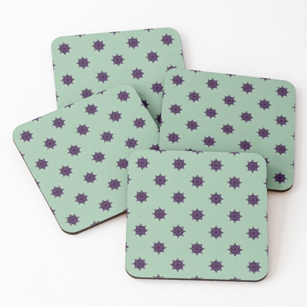 Item preview, Seamless Geometric Star Pattern – Deep Purple Eight-Pointed Stars on Sage Green designed and sold by HolmeProud.