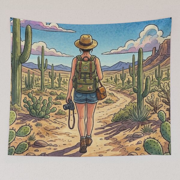 Item preview, Vintage Solo Female Travel Cactus Valley - Mexico Destination Art designed and sold by Bloom & Quiet .