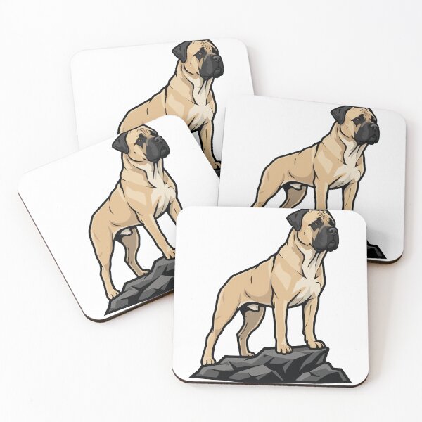 Item preview, Bullmastiff dog on a rock, fawn and black portrait designed and sold by PixelStudioBe.
