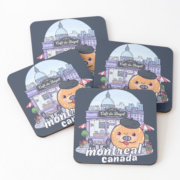 Item preview, Montreal Quebec Canada Colorful Skyline Bagel French Cafe designed and sold by HowToCanadian.
