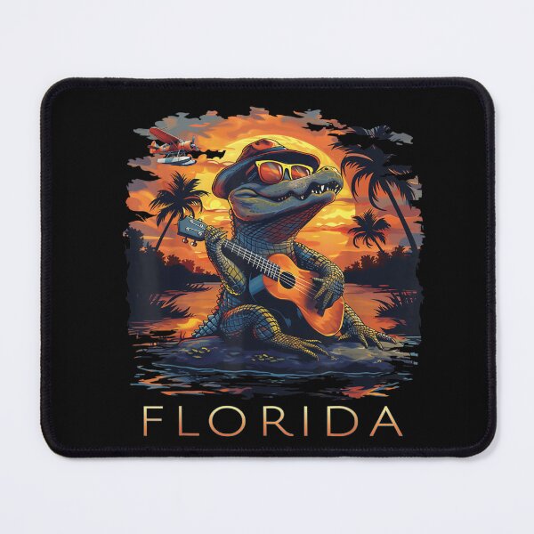 Item preview, Florida Gator Playing Guitar at Sunset Tropical Swamp Scene designed and sold by AmalnoRoyil.