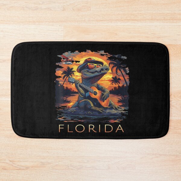 Item preview, Florida Gator Playing Guitar at Sunset Tropical Swamp Scene designed and sold by AmalnoRoyil.