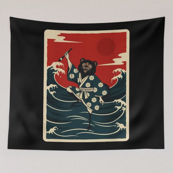 Item preview, Tanuki Painting Waves Japanese Style Illustration designed and sold by JordynLadukeg65.