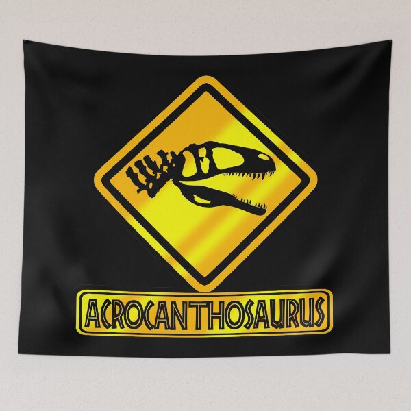 Item preview, Acrocanthosaurus Crossing Sign – Dinosaur Warning Road Sign Design designed and sold by Grimtech Workshop.